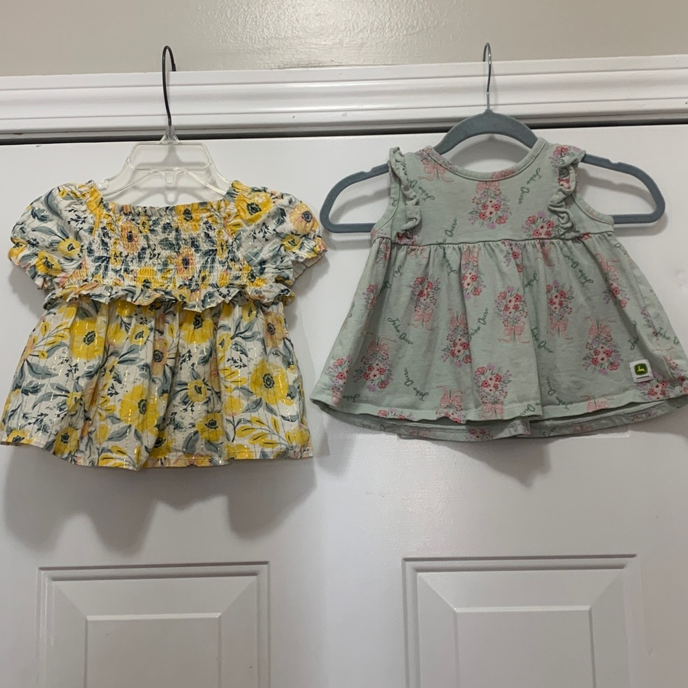 4/$10 Set of 2 John Deere & Cupcakes & Cashmere Baby Tops/Dresses Size 3/6 Month